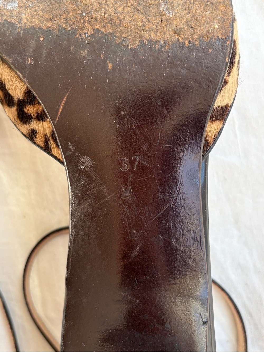 Vintage Dior Leopard Pony Calf Hair T Strap Thong Heels Brown Black - Picture 6 of 7